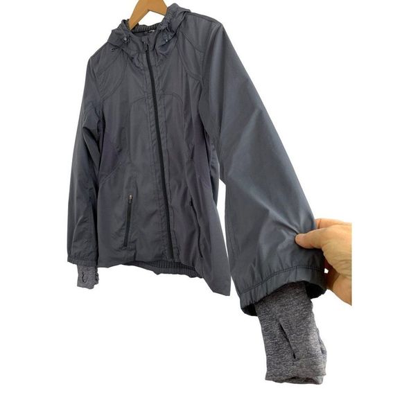 10 M Lululemon Full Zip Hiking walking jacket Hood Breathable Gray 6442 EUC - Picture 8 of 12